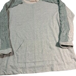 Soft Surroundings Green‎ Cuffed Cable Knit Sleeve Pocket Pullover Sweatshirt M